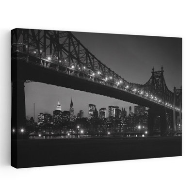 1960S Queensboro Bridge And Manhattan Skyline At Night New York City Ny Usa Classic Retro Vintage City Architecture Art