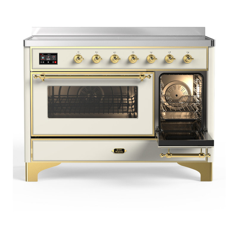 Majestic III Series 48 Inch Induction Range with 6 Induction Elements in Matte Graphite (Brass Trim), Brass, Antique White