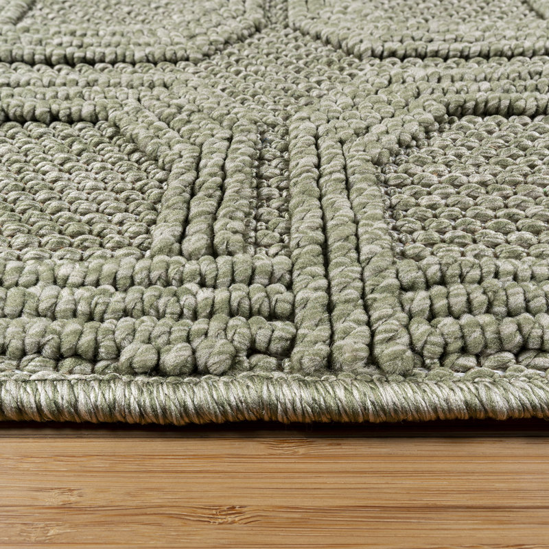 High-Low Loop Pile Indoor Area Rug, Light Sage Green Modern Geometric Polyester Rug for Living Room & Bedroom – Nylah Haley
