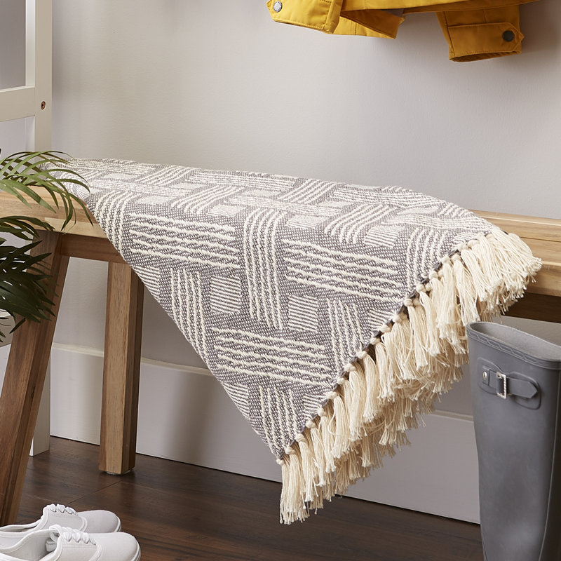 Gray Cotton Basketweave Throw Blanket with Fringe, 50x60