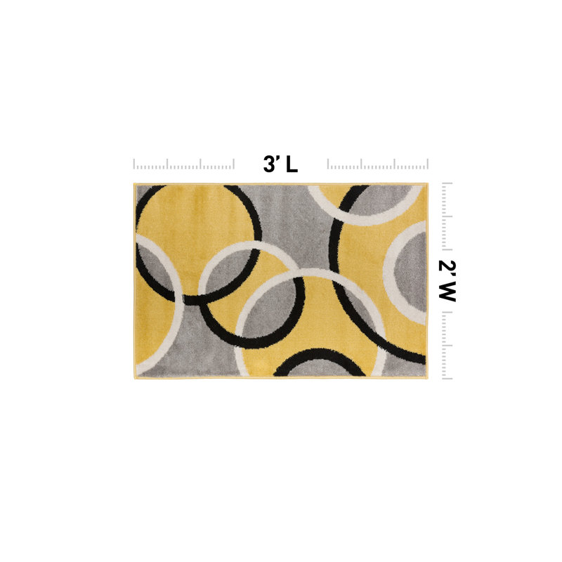 Doucet Geometric Yellow/Gray/Black Area Rug, Rectangle 2' x 3'