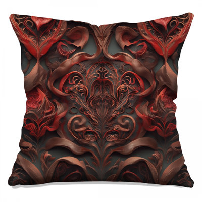 Intricate Red Floral Motif Double Sided Throw Pillows
