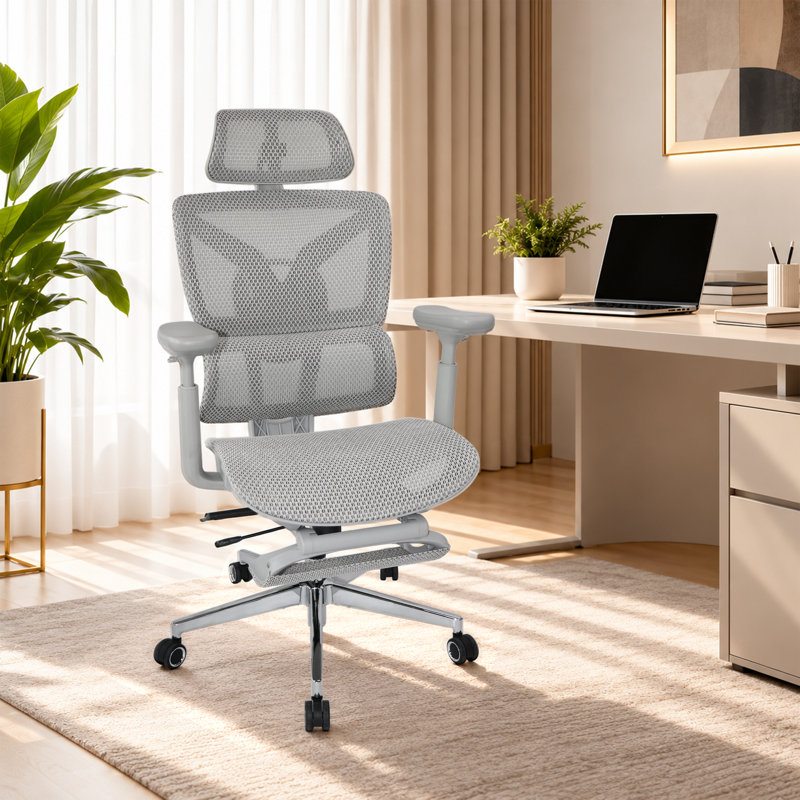 Rebrilliant Office Chair with Headrest, Grey, Grey