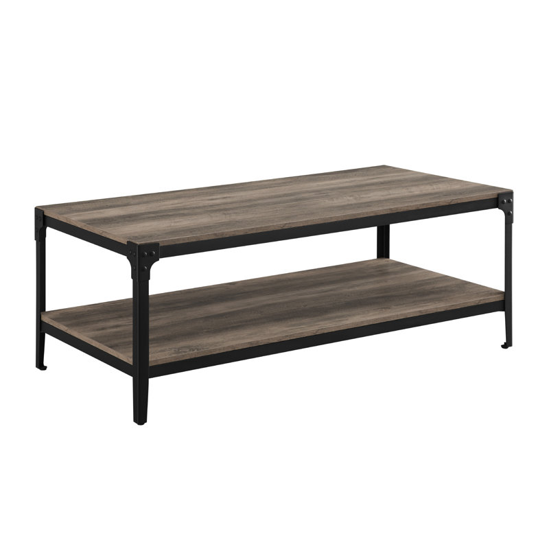 Vanwagenen Four Leg Coffee Table with Storage, Grey Wash