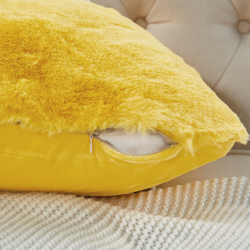 Housse de coussin lourd en fausse fourrure, Jaune soleil, H 20 pi x l 20 pi