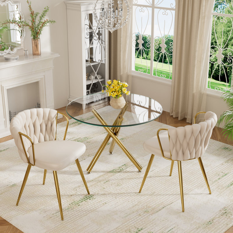 Ensemble de table de salle à manger Elegant, Beige, 3 pièces: table, 2 chaises, Doré