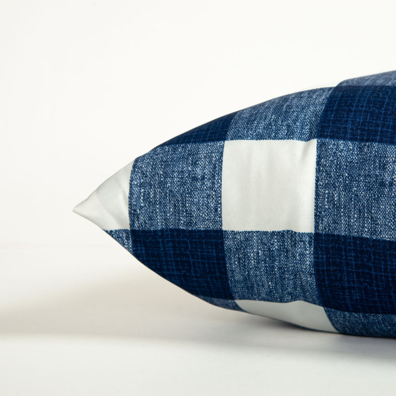 Plaid Outdoor Reversible Throw Pillow, White/Navy
