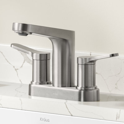 KRAUS Indy Centerset Bathroom Faucet With 2 Handles, Pop Up Drain And Supply Lines