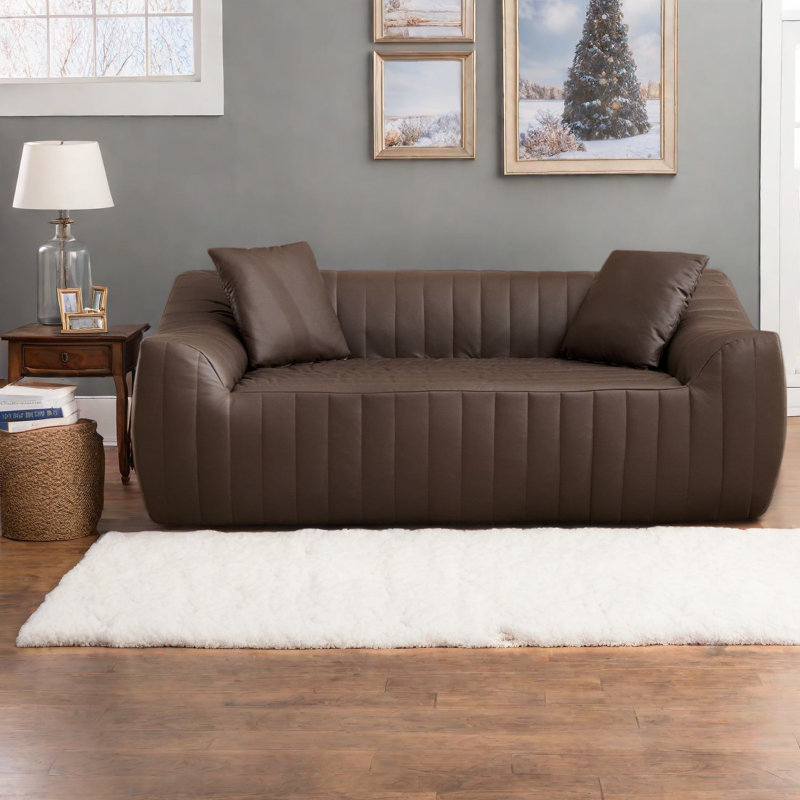 Canapés de compression surdimensionnés, causeuse moderne en similicuir pour petits espaces, Brun