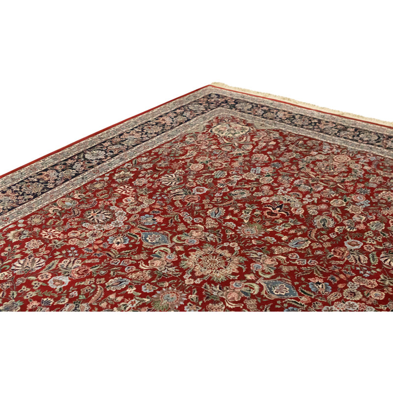 Hand Knotted Wool Area Rug in Red And Navy