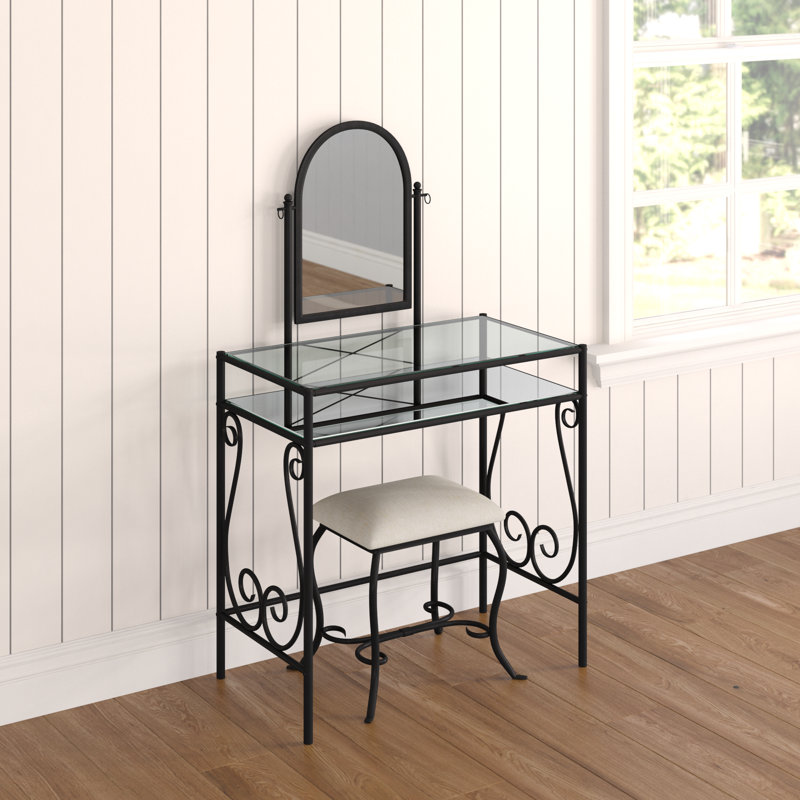 Cobbs 2-Piece Vanity Set With Adjustable Mirror and Upholstered Bench, Antique Brown