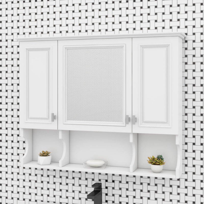 Design moderne avec miroir et tablettes ouvertes, Blanc