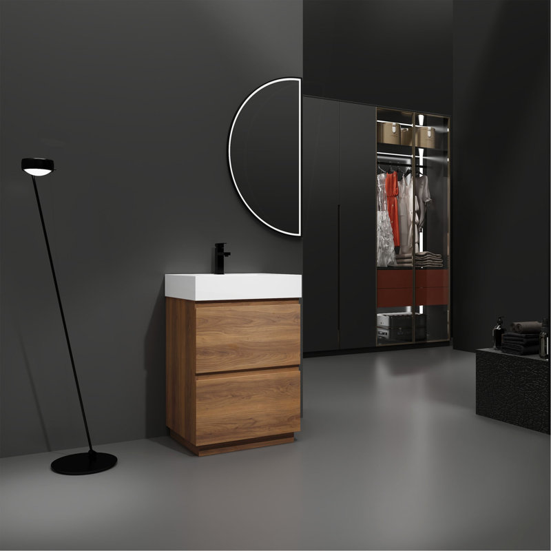 Ensemble de meuble-lavabo 24 po avec lavabo simple, meuble-lavabo sous-comptoir moderne avec tiroir double, meuble-lavabo autoportant
