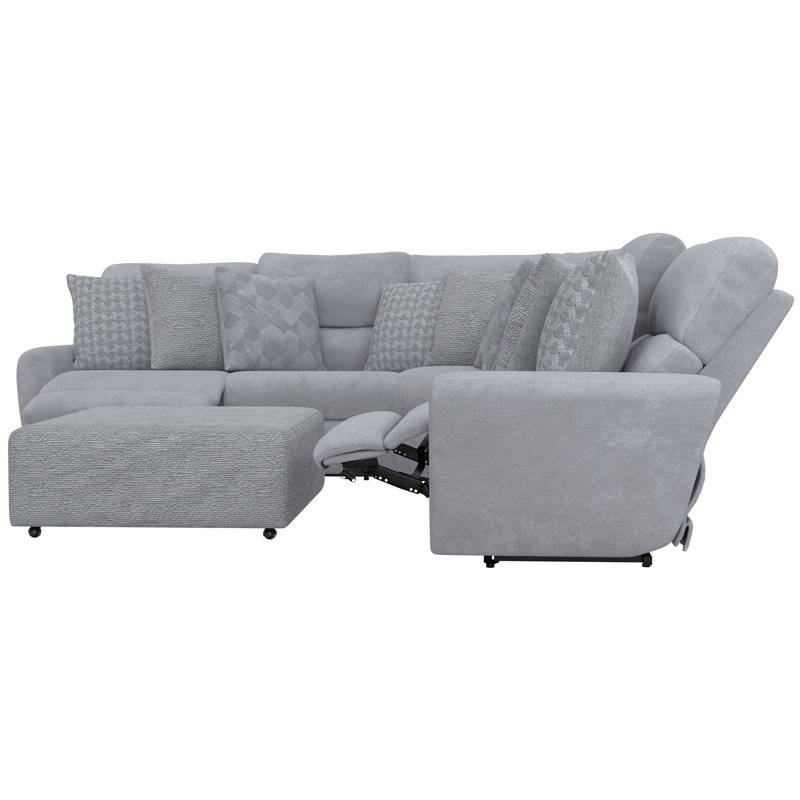 Julieza 3pc Deep Seating Power Reclining Sectional With 1 Castered Cocktail Ottoman, Beige Polyester