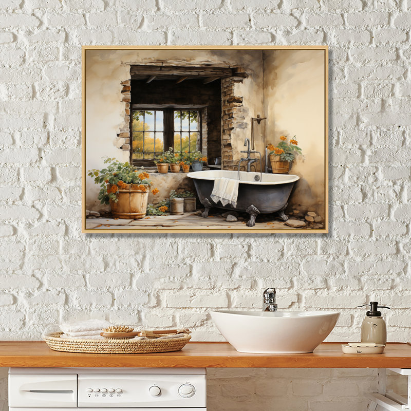 «Laundry Rustic Vibe I» - Art encadré, H 30 po x l 40 po x P 1,5 po, Cadre flottant érable