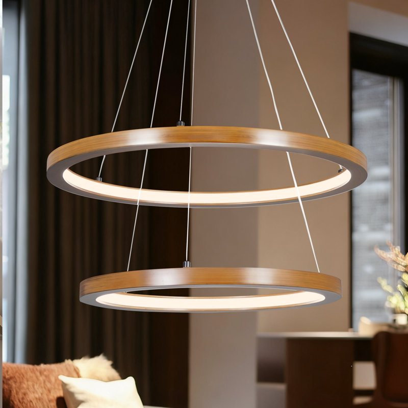 Luminaire suspendu à 2 anneaux avec lustre circulaire à DEL moderne pour le salon, la salle à manger, l'entrée, le vestibule
