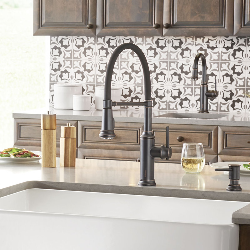 Robinet de cuisine à double jet Empressa, Bronze frotté à l'huile