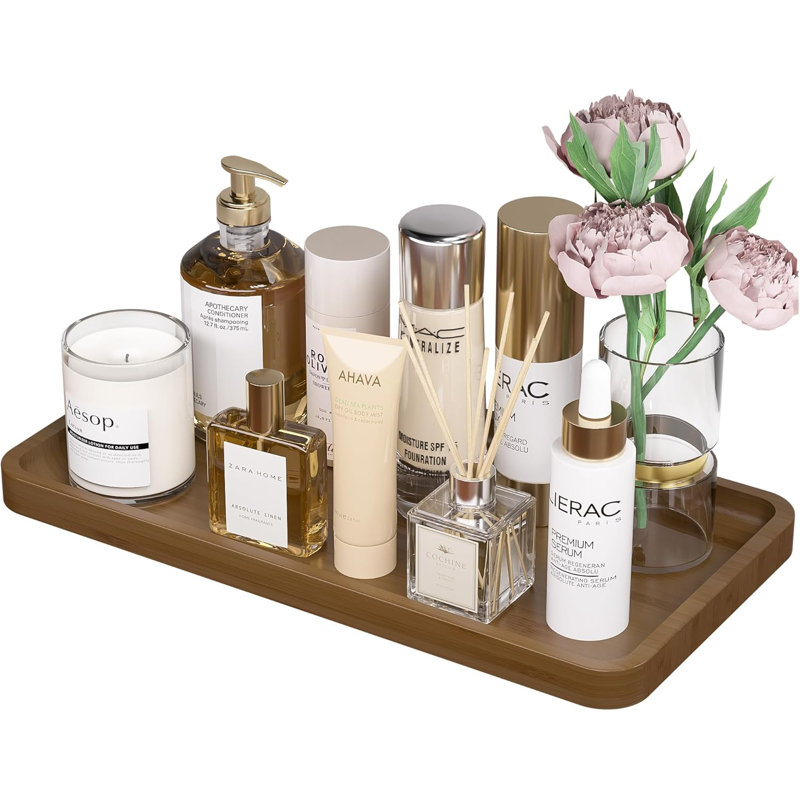 Bamboo Vanity Tray For Bathroom Countertop - Decorative Wood Organizer Tray For Dresser, Toilet, Perfume, And Home Decor - Sleek And Functional Design