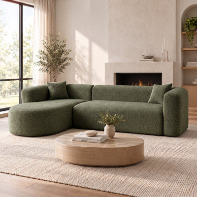 109.4" Modular Sectional Sofa, Modern Curved Back Chenille Cloud Couch, L-Shaped Boneless Sofa with 2 Throw Pillows, Reconfigurable Upholstered Sofa for Living Room