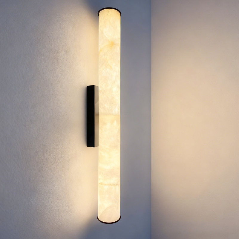 23.6"  Alabaster Sconce All-Copper Material Built-In 10W LED Light Strip（Matte Black）, Matte Black