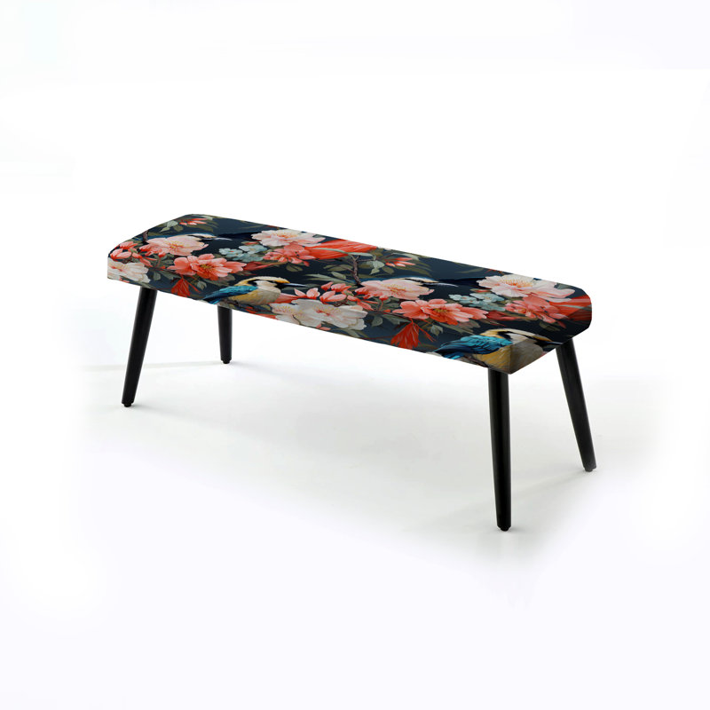 Cabello - Floral Upholstered Black Bench