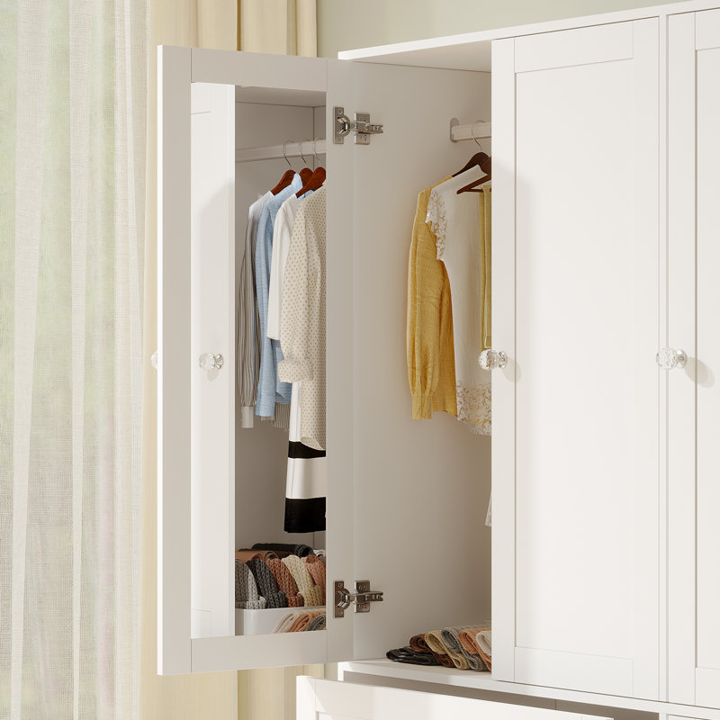 Ensemble de chambre à coucher 2 pièces: armoire avec miroir et commode cannelée à 6 tiroirs