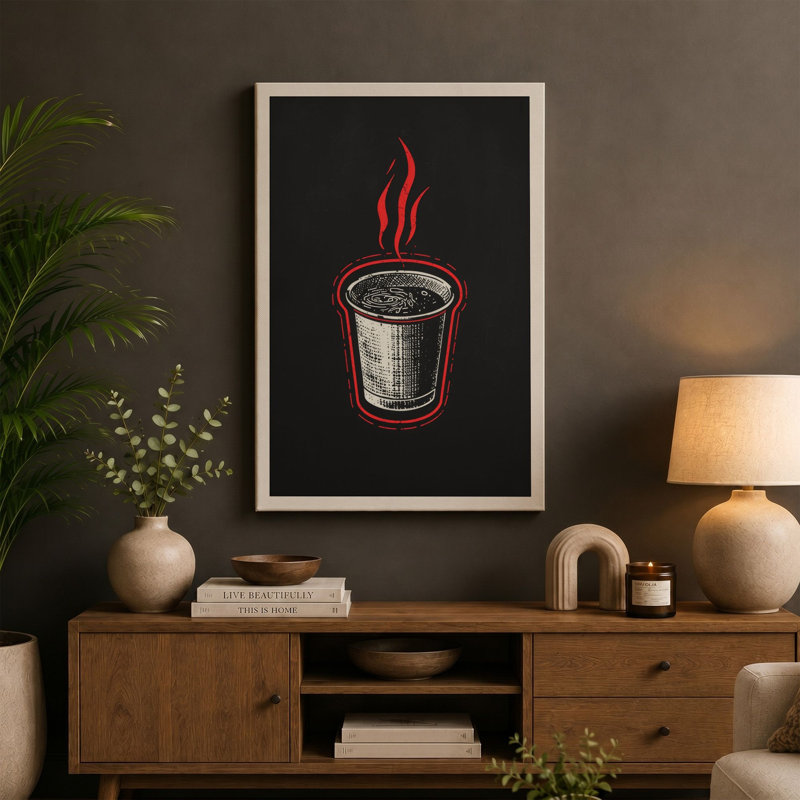 Steaming Cup of Warmth Modern - Wrapped Canvas, 18x12 - 45.7 x 30.5 cm, Ochre Border