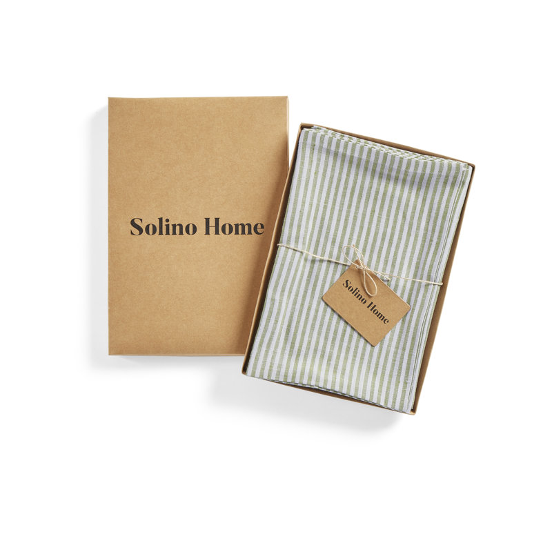 Avocado and White Striped Linen Dinner Napkins Set of 4