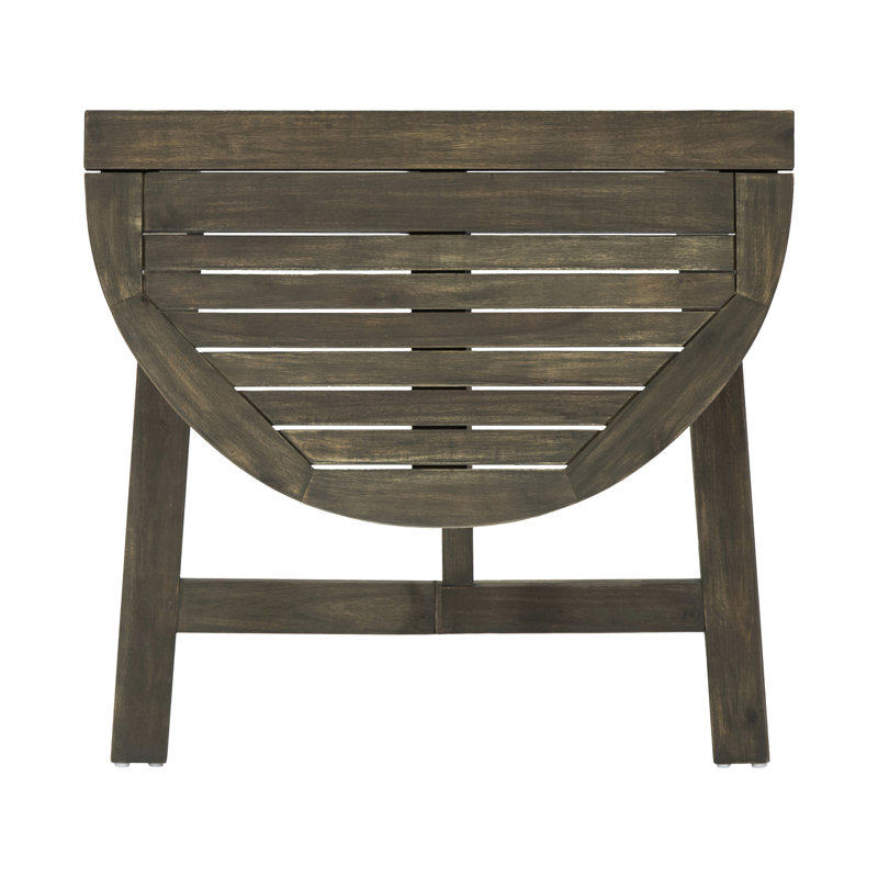 Table en bois gris, demi-ronde, pliable pour un agencement pratique. Table grise, demi-ronde, compacte.