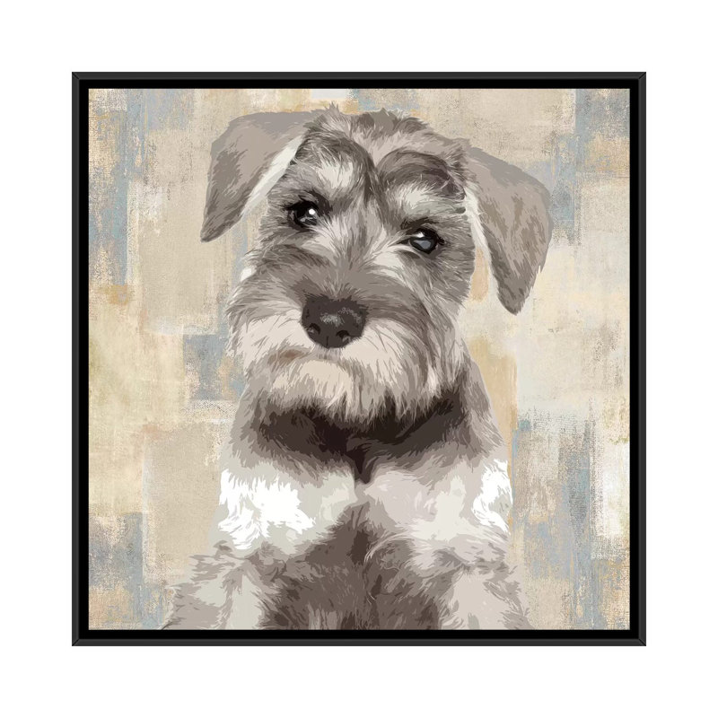 « miniature schnauzer », impression sur toile, H 18 po x l 18 po x P 1,5 po, Toile encadrée noire, Pas de tapis
