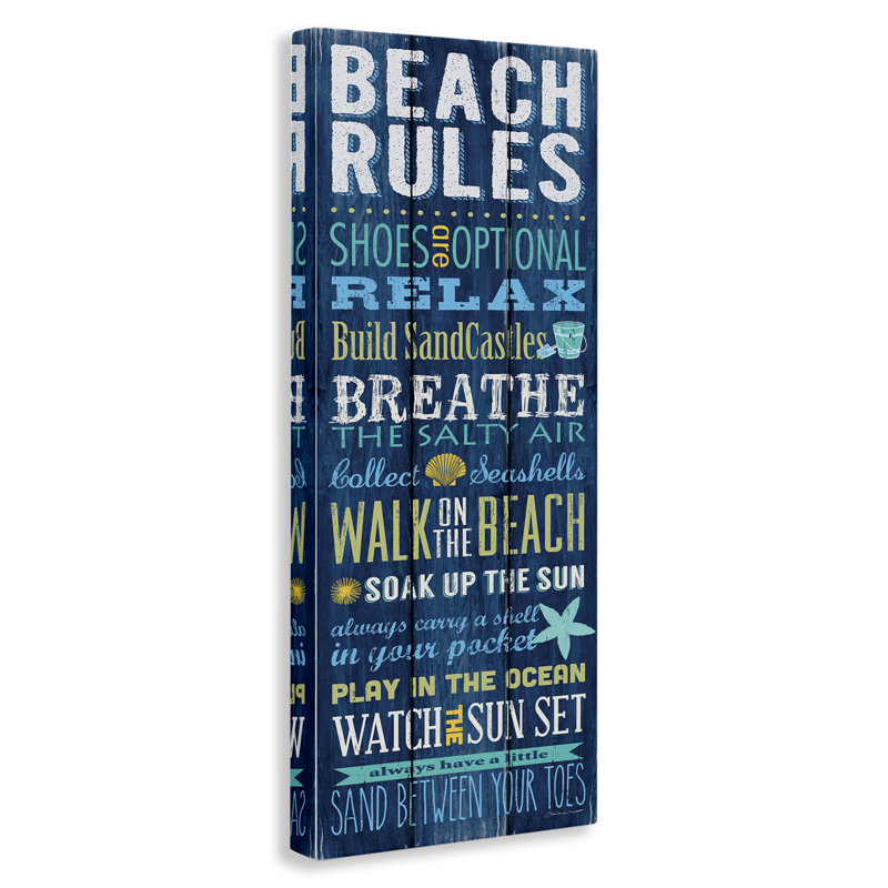«Beach Rules Relax Breathe Blue Planked Look», impression, 24" H x 10" W
