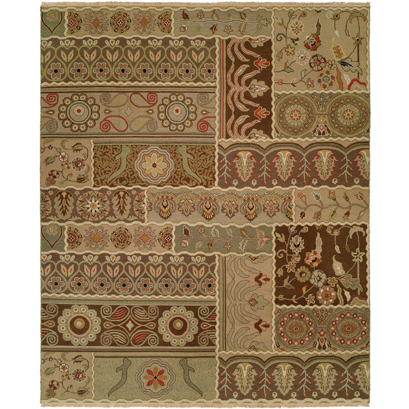 Wool Floral Area Rug, Rectangle 9' x 12'
