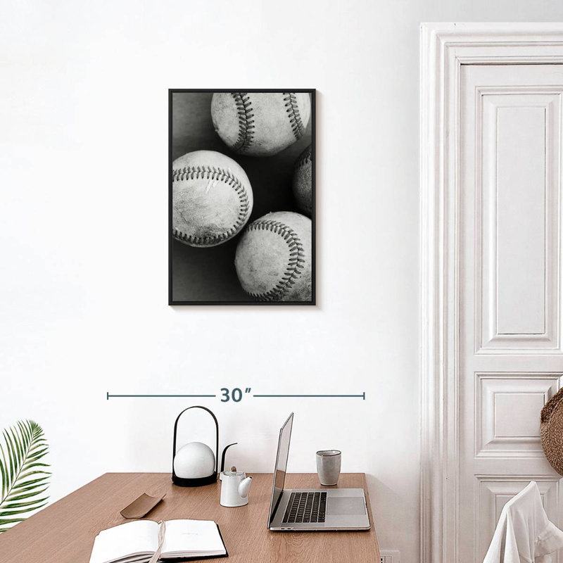 Balles de baseball monochromes, Cadre flottant noir, 17 po x 25 po