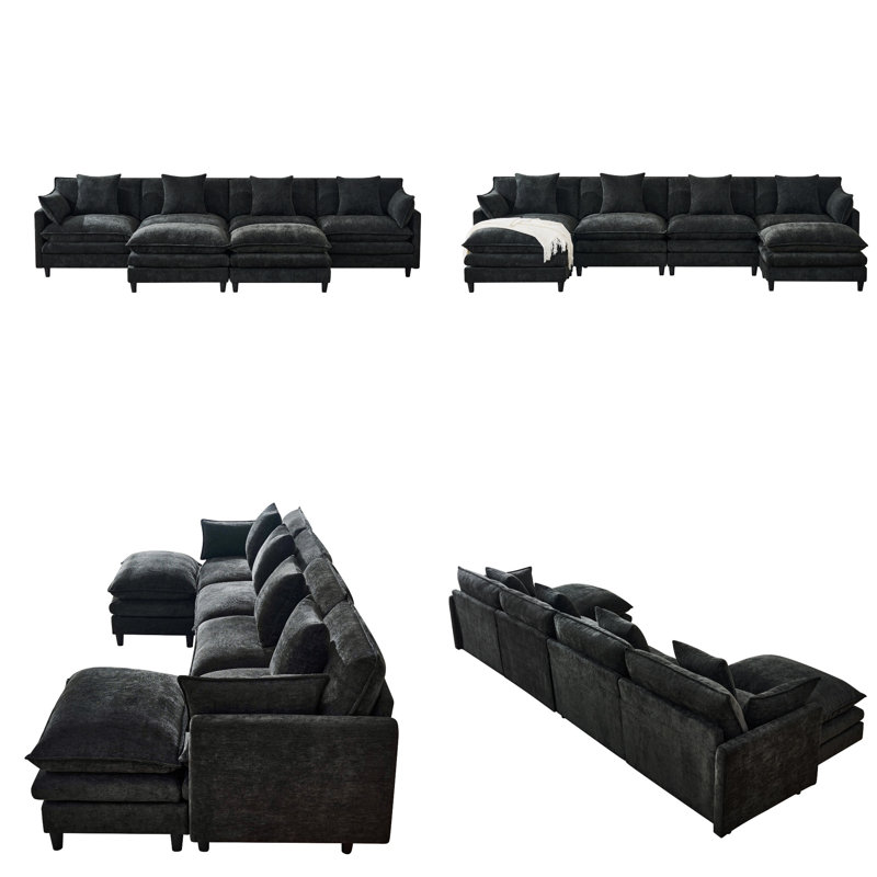 Enveloppement en chenille, 2 repose-pieds mobiles, 4 coussins + 2 coussins décoratifs, 3 boîtes de livraison sous vide, 6 sièges de luxe