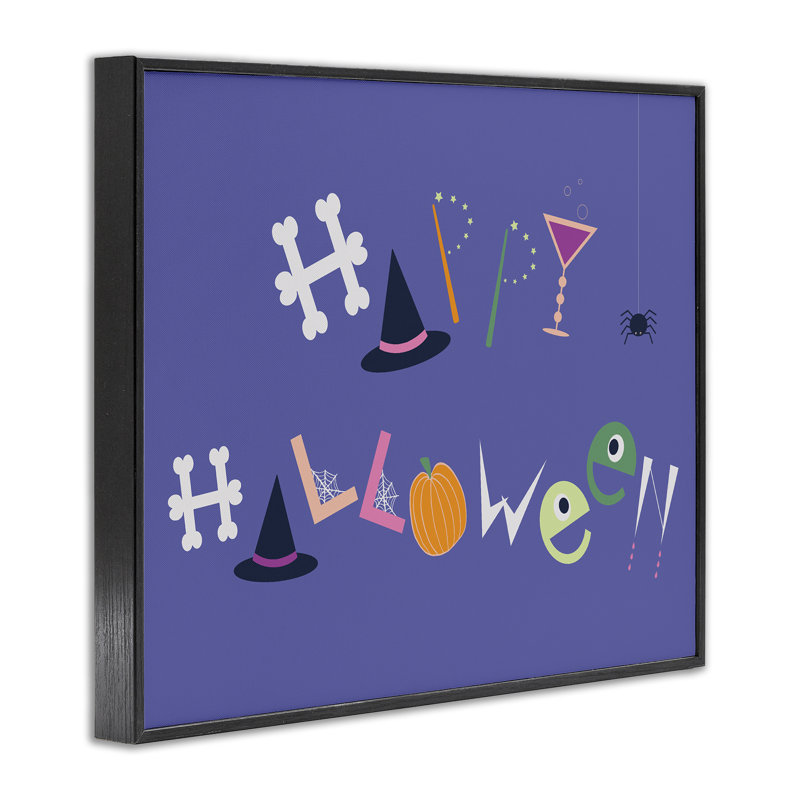 Giclée encadrée éclectique «Happy Halloween», design par Sazerelli Designs, H 11 po x l 14 po, Giclée encadrée noir minuit