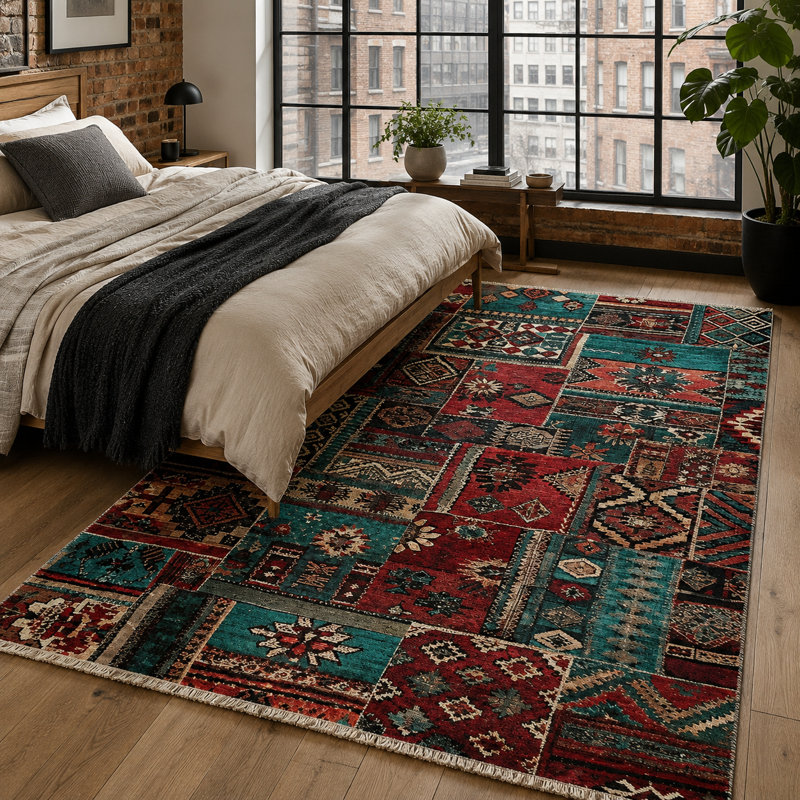 Geometric Cotton and Chenille Flatweave Area Rug, 100 x 300 cm