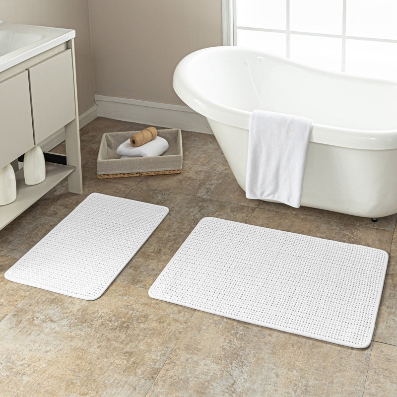Ultra Thin Chenille Weave Non Slip Bathroom Rug Set, Set of 2 - 32" L x 20" W, 24" L x 16" W, White