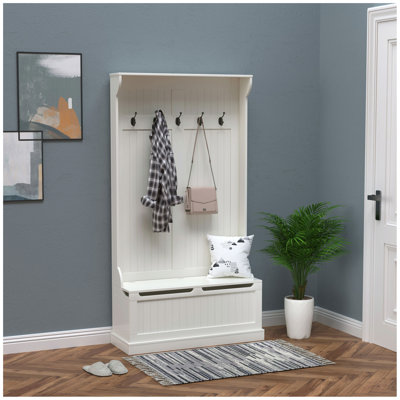 Arbre d'entrée 3-en-1 avec banc de rangement, portemanteau avec cinq crochets et rangement pour chaussures