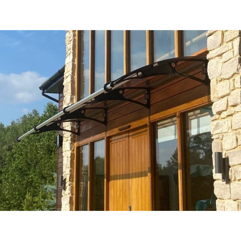 Meridianville 4m Width x 1m Depth Door Canopy Black-Bracket Bronze-Sheet