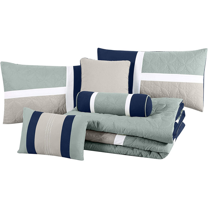 Upland Patchwork 7 Piece Comforter Set, King Comforter + 6 Additional Pieces, Navy