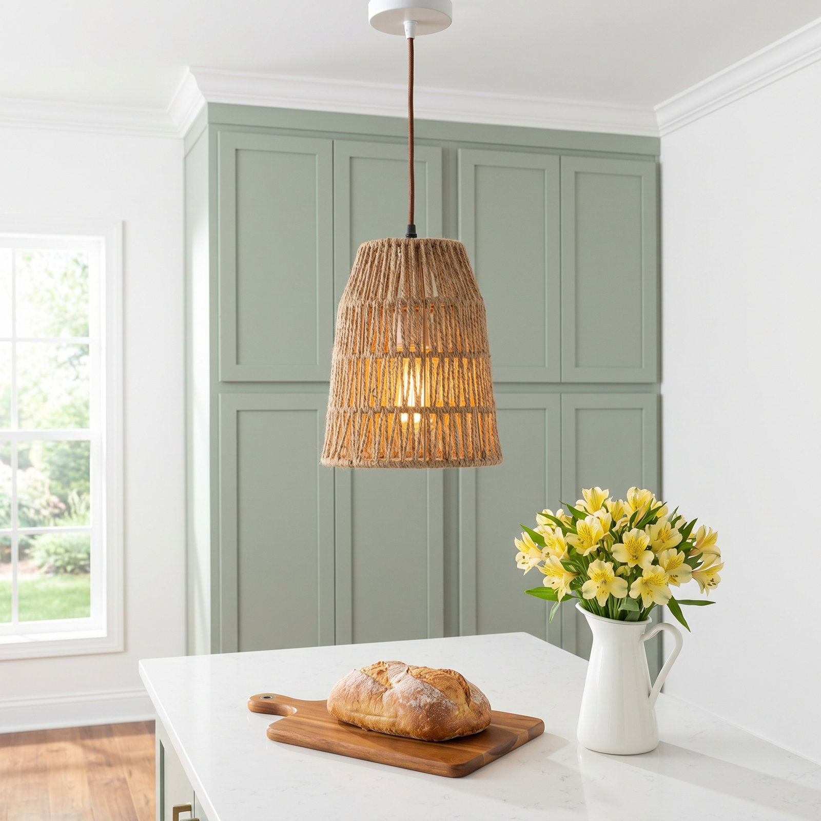Single Light Rattan Plug-in Pendant