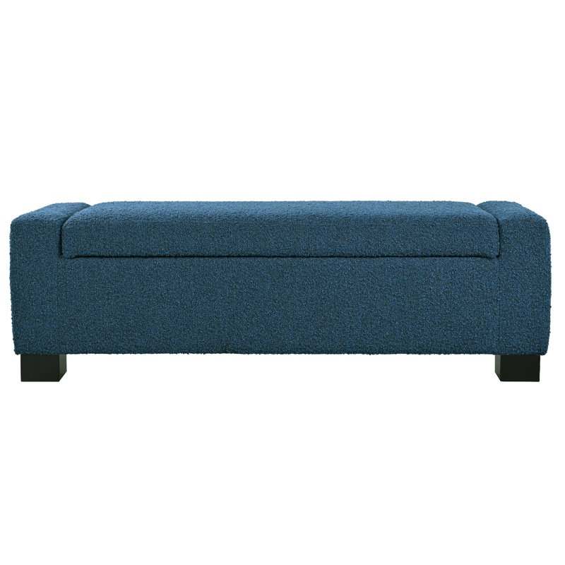 Banc en tissu bleu de 49,01 po de profondeur, charnières pour fermeture silencieuse, banc de support en bois de bouleau avec charnières, siège idéal et rangement dans le vestibule