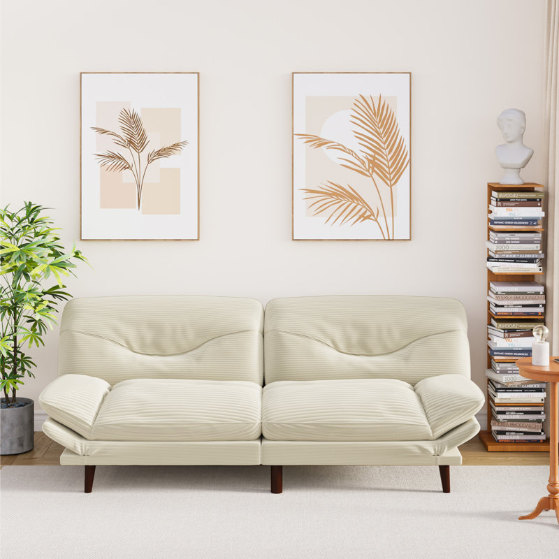 65” Futon multi-person sofa that can be converted into bed with adjustable back and ends, Beige Corduroy