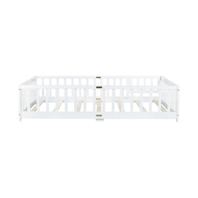 Lit de plancher avec clôture et porte, lit de plancher en bois d'hévéa avec garde-corps de sécurité