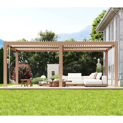 Outdoor Pergola with Adjustable Louvered Roof & Reinforced Aluminum Frame, Integrated Drainage System Gazebo for Backyard or Garden, 12x20 FT