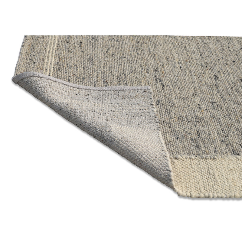 Swirl Moroccan Handmade Grey with Partial Cream Border Wool Area Rug By Tufty Home, Rectangle 5' x 8'