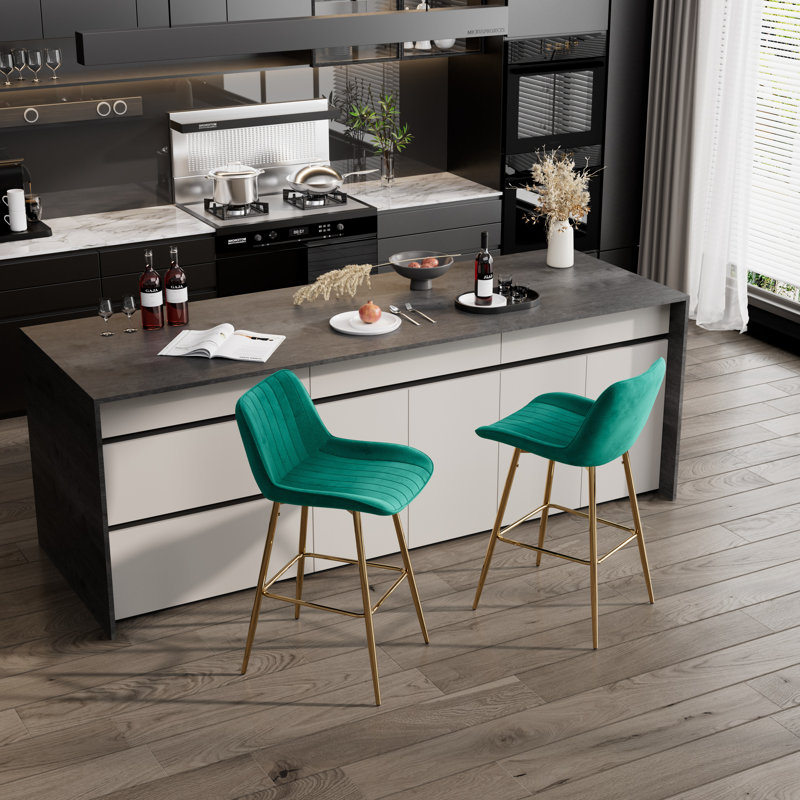 Ensemble de tabourets de bar, tabouret de comptoir rembourré en velours avec structure en métal solide et dossier bas en velours