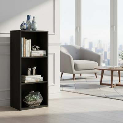 Dark Wood Living Room Bookcase, 3-Shelf Design, Multi-Scene Storage Rack For Bedroom Home Office