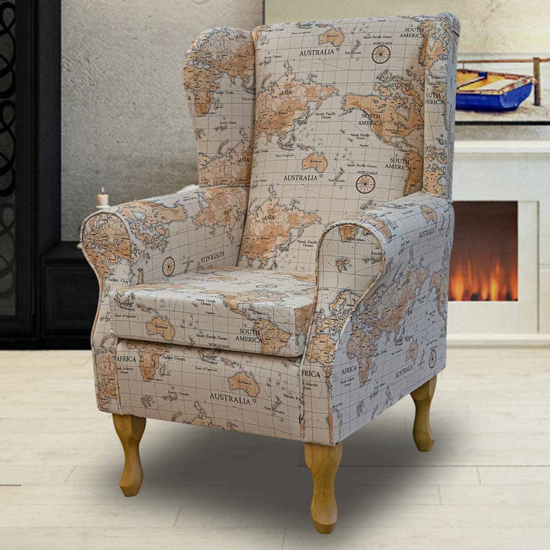 World Map Wingback Armchair