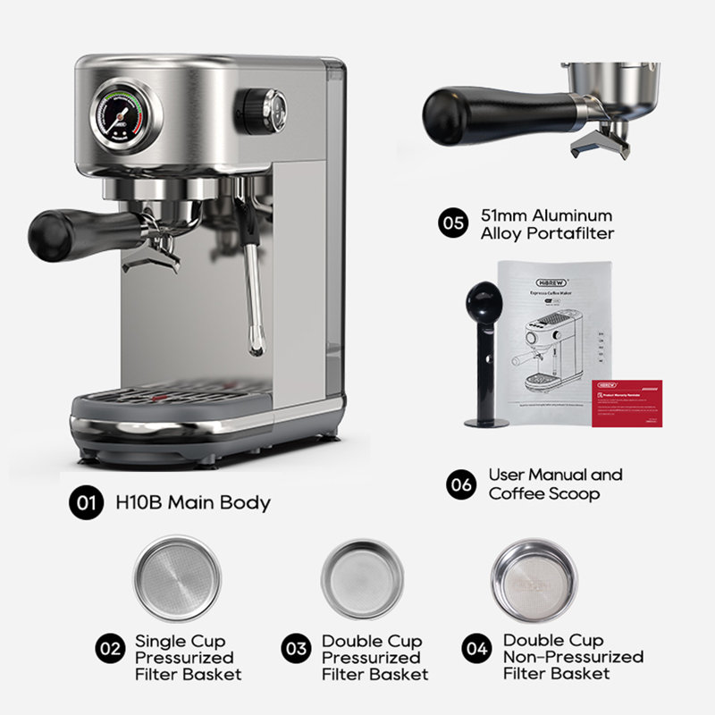 Machine à espresso semi-automatique à 20 barres HiBREW pour cafetière à domicile, café au lait et cappuccino avec lance à vapeur H10B